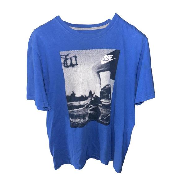 Vintage Y2K Nike Soccer Sports T-Shirt Blue Sz L Rare - Picture 1 of 5
